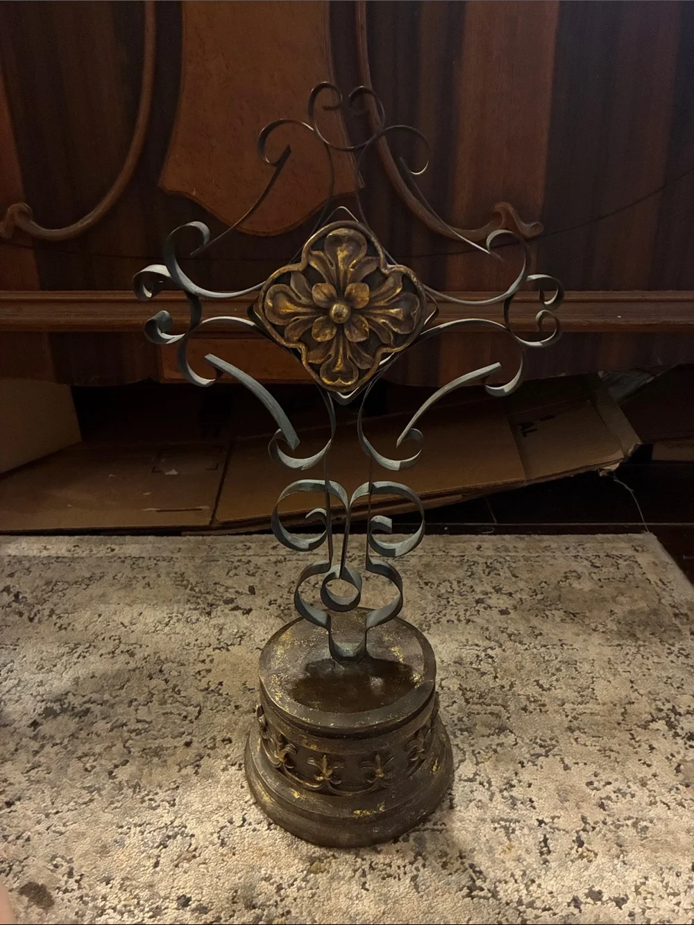 Ornate Metal/Resin Standing Cross with Gold Accents -Large